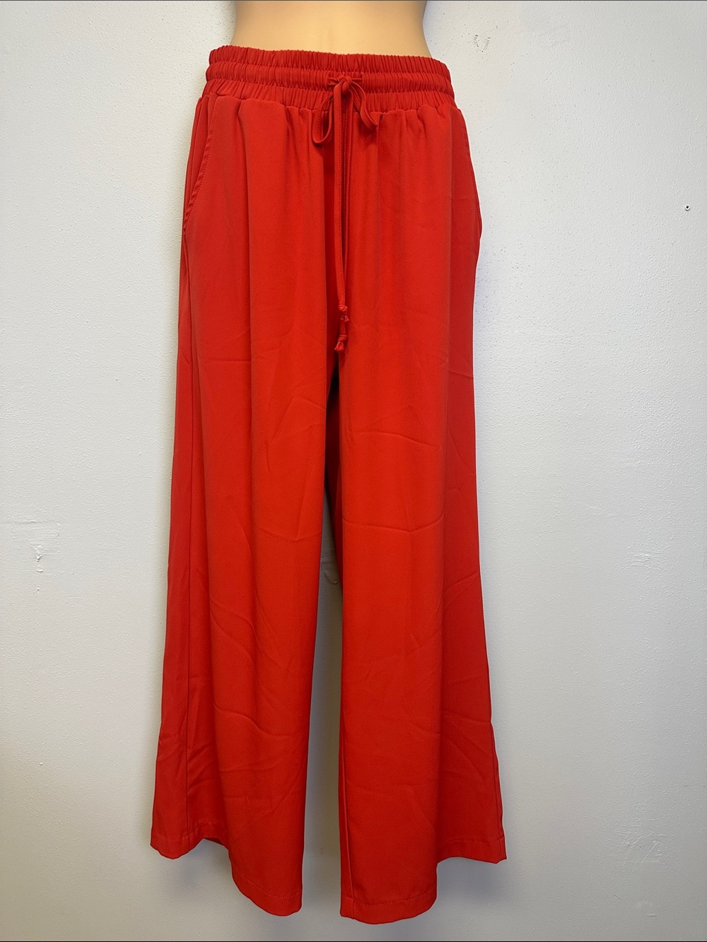 Melloday Red Orange Wide-Leg Drawstring Pants